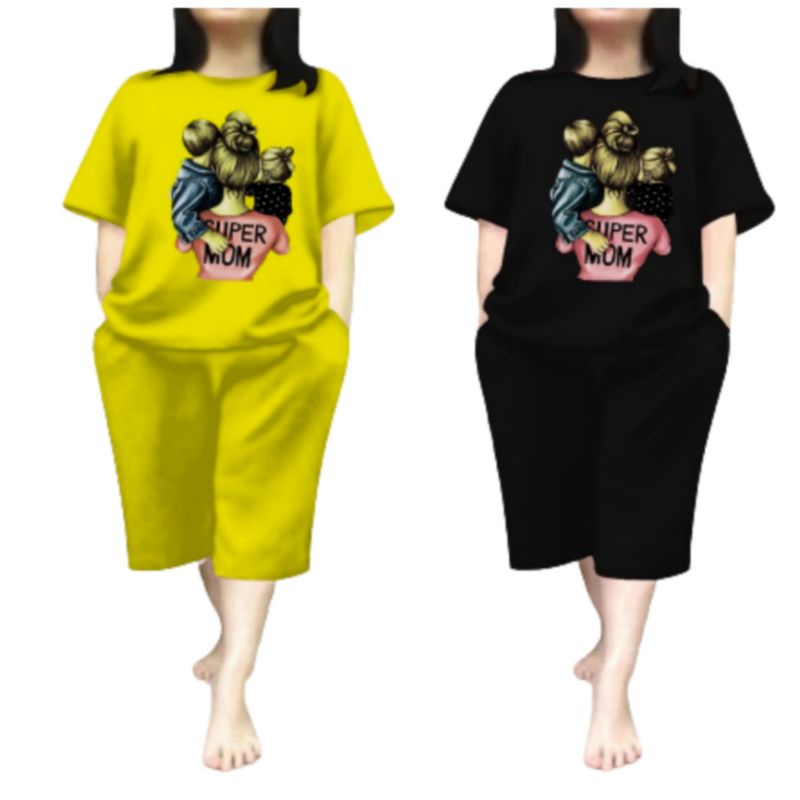 Baju Setelan Wanita Dewasa Jumbo Ld 115 Cm One Set Baju Kaos  dan Celana Pendek Oversize 3/4 Baju Setelan Cewek Dewasa Terbaru 2023 Kekinian Stelan Wanita  Dewasa Viral Set super mom