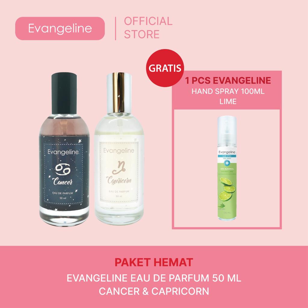Paket Bundle Evangeline Eau De Parfum Cancer &amp; Capricorn 50ml Get Free Hand Spray 100ml