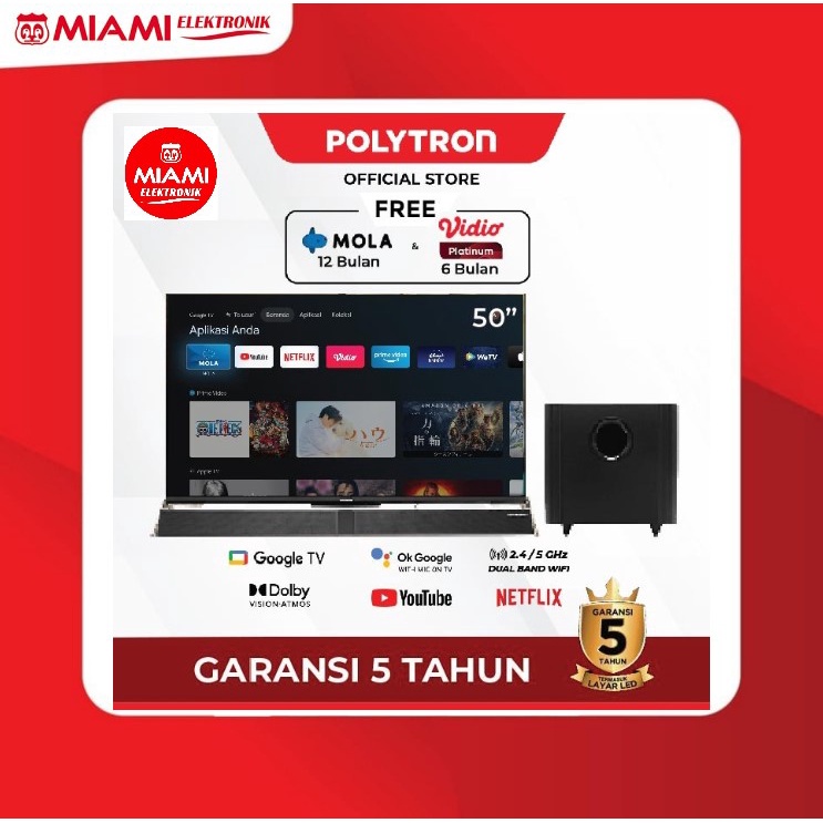 POLYTRON PLD 50BUG5959 / PLD50BUG5959 4K UHD Smart Cinemax Soundbar Google TV 50 Inch