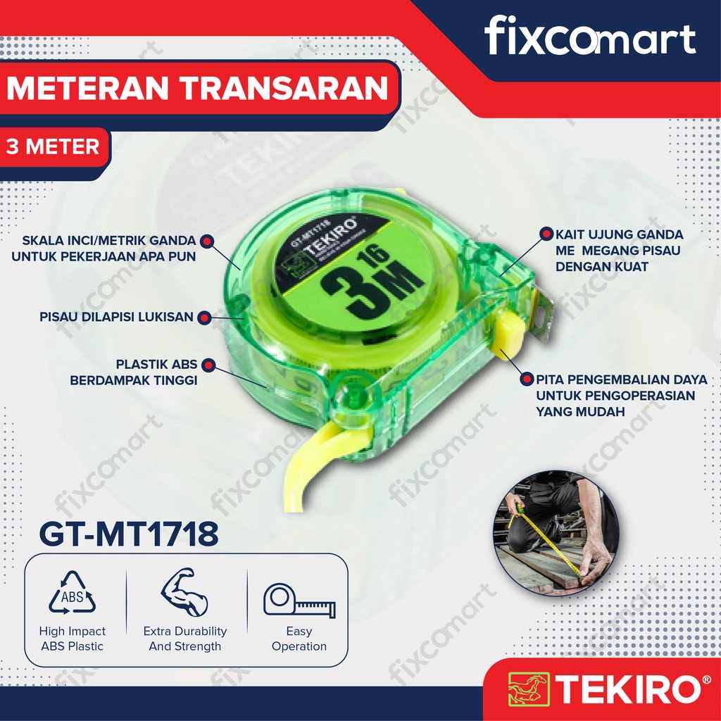 Tekiro Meteran Transparan 3 M / Tekiro Alat Ukur Manual