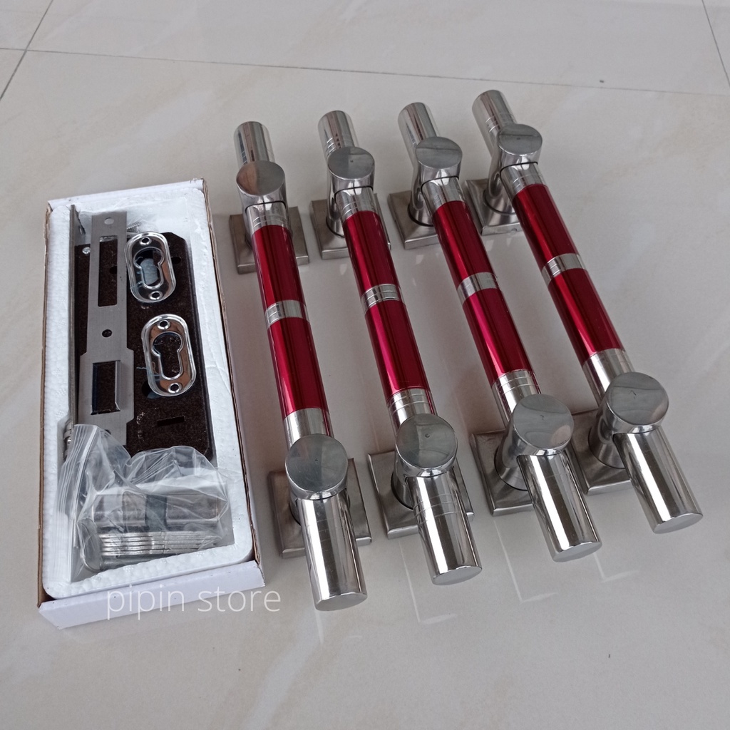 4 Handle Gagang Pintu Rumah 1 Set Kunci Panjang 45cm 33cm Murah Minimalis Tarikan Pintu Rumah Kayu Stainless Steel Hendel Handel Pintu Rumah Mewah