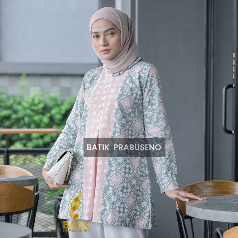 WINDATARI Tunik Batik Wanita Prabuseno Modern  Lengan Panjang Katun Premium Modern Kerja Kantoran Or
