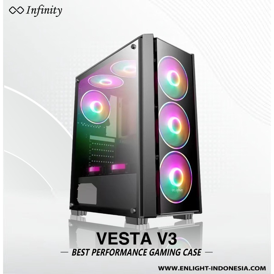 INFINITY VESTA V3 mATX ATX TEMPERED GLASS INCLUDE 4 FAN GAMING CASE