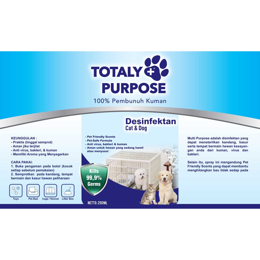 Disinfectant Kandang TOTALY PURPOSE  - Pembersih Kandang &amp; Kasur Anjing Kucing Pet Crate Disinfectant 250ml