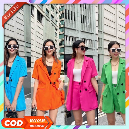 One Set Blazer Wanita Korean Style Jas Kantor  2022 Baju Kantoran Dewasa Elegan Atasan Kemeja Kerja 