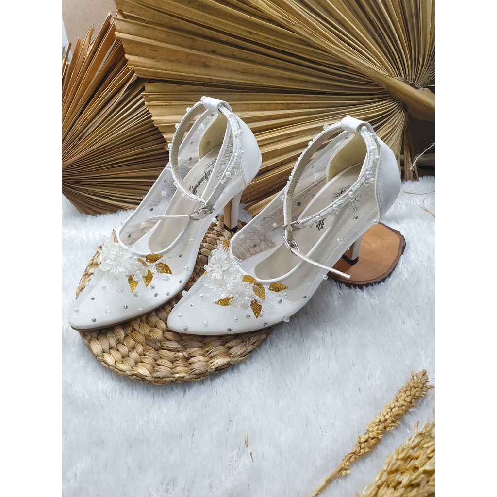 Sepatu wedding cantik Ayyara putih cantik 9 cm