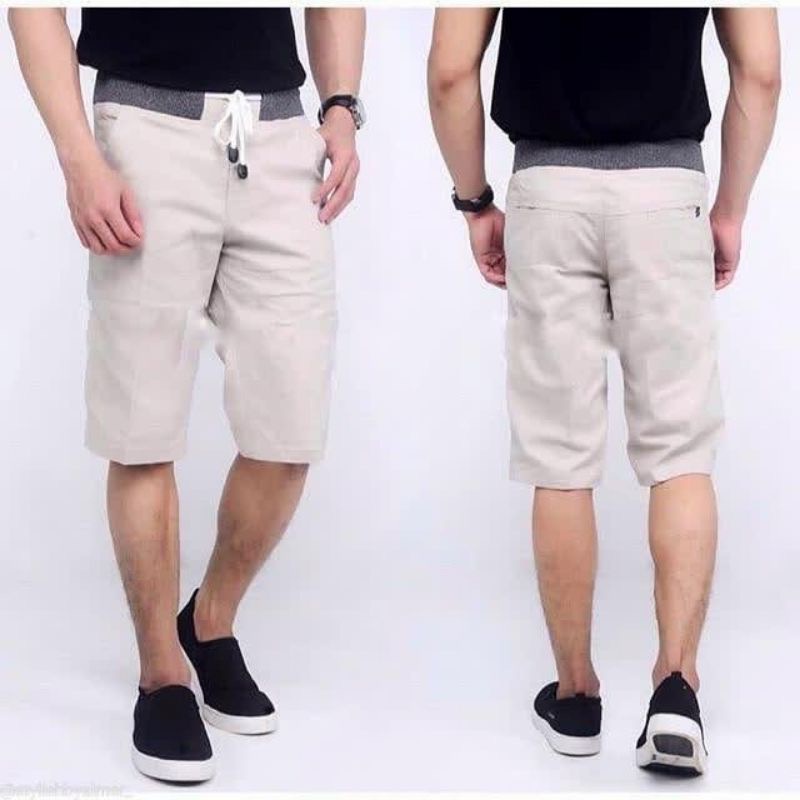 Celana Pendek Chino Pria Wanita Pick Pinggang Karet Rip Katun Twill Santai Cowok Keren  (COD)