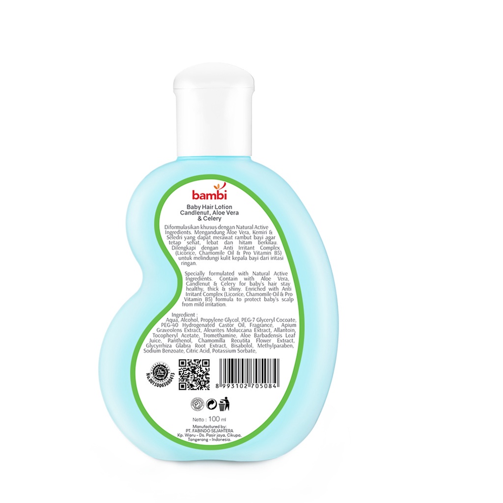 Bambi Hair Lotion With Candlenut, Aloe Vera &amp; Celery 100ml