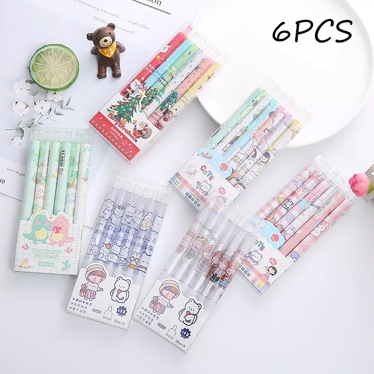 

6pcs Alat Tulis Pulpen Gel Bulpen Pulpen Joyko Unik Pulpen Murah Bolpen Set Alat Tulis Sekolah Paket Alat Tulis Anak Kotak Menekan Pena Netral Pena Kartun Siswa