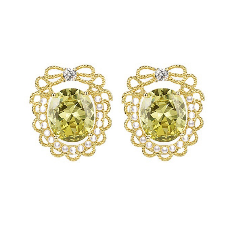 Fancyqube Women Olive Green Stone Anting Tusuk Wanita Pertunangan Pernikahan Earring Anniversary Hadiah Hari Valentine