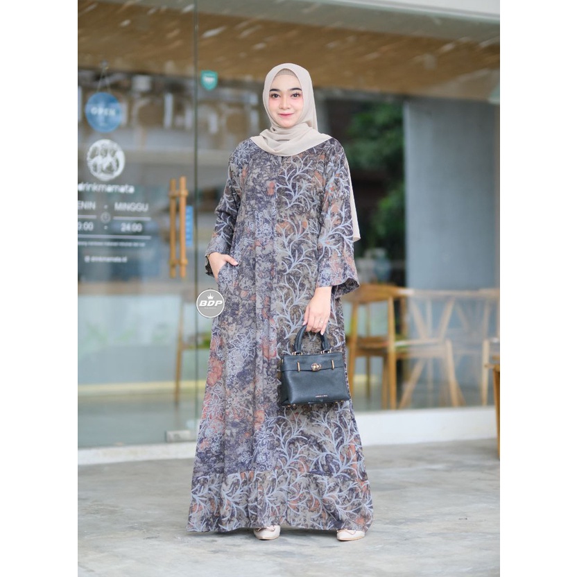 Daster Dress Maura Batik Cap Rayon Grade A Busui Resleting depan | Daster Wanita Lengan Panjang | Daster Kekinian - Baju Tidur Daster Adem