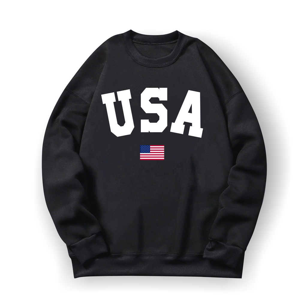 U S A Sweatshirt Basic II Sweater Crewneck Print DTF II Sz M - XL Anak &amp; Dewasa ( Pria &amp; Wanita )