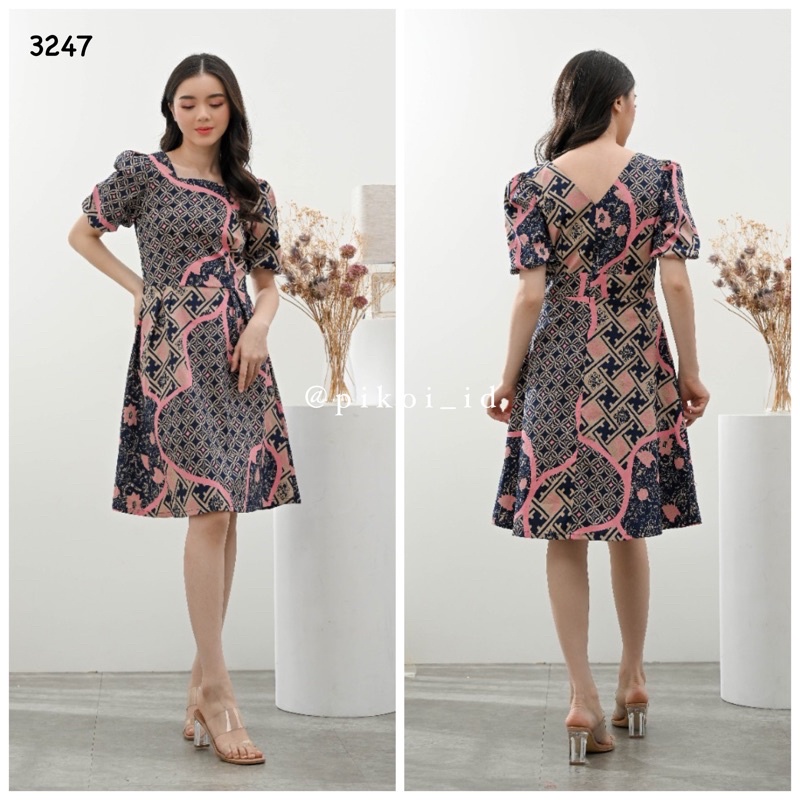 Dress batik couple / baju batik couple seragam keluarga / seragam kantor batik modern NAVYPINK 2772