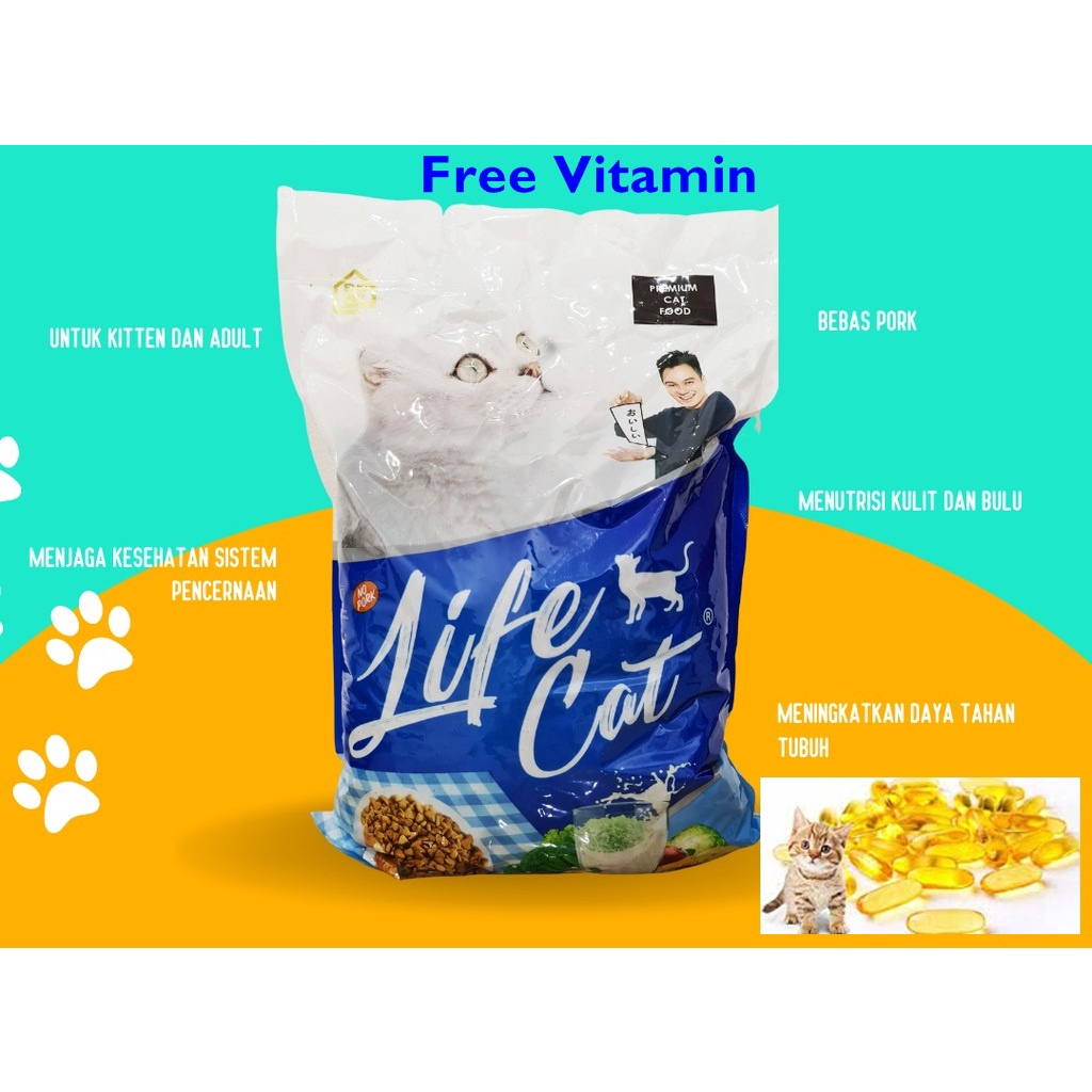 Makanan Kucing Life Cat 500gr Free Vitamin Premium Quality Dewasa &amp; Kitten Dry Food Pakan Kering Pelet