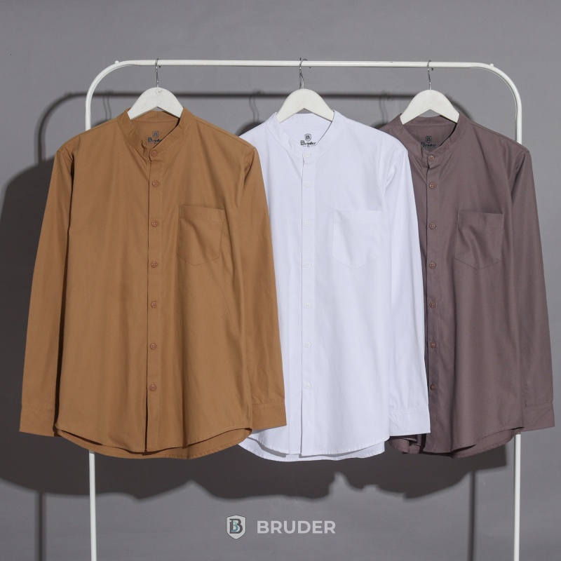 Baju Kemeja Koko Pria Kerah Shanghai Lengan Panjang Polos Basic - By Bruder