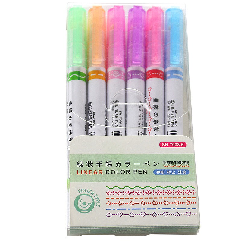 6 pcs Color Liner Pensil Pen Pena Garis Rol Warna Bermotif GMALL-ST0115