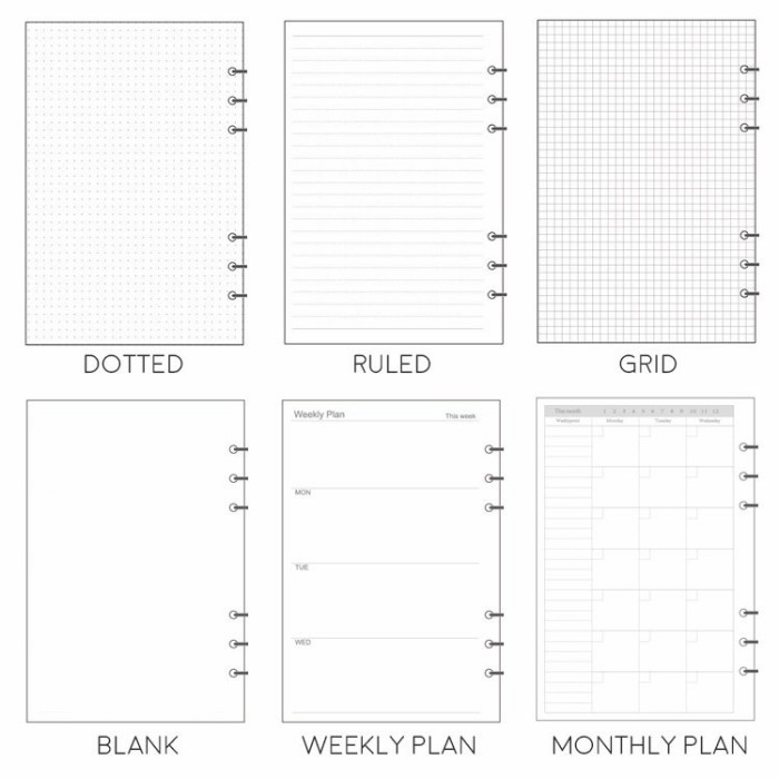 

LOOSE LEAF 6 RING BINDER PAPER A5, A6 & A7