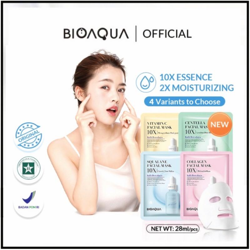 [BPOM] BIOAQUA Sheet Mask 10x The Effect Mask 28ml - (6pcs) Masker Wajah BIOAQUA (Free Gift)