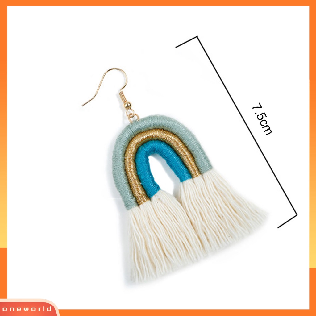 [WONE] 1pasang Anting Pelangi Bohemian Menarik Hias Lapis Rumbai Rainbow Hook Menjuntai Earrings Untuk Kehidupan Sehari-Hari