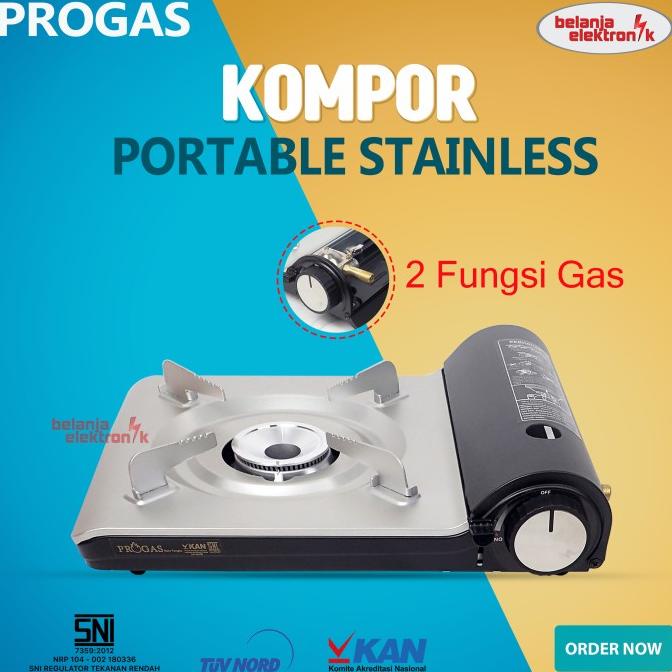 PROGAS KOMPOR PORTABLE 1 TUNGKU STAINLESS NEW API BESAR 2 IN 1