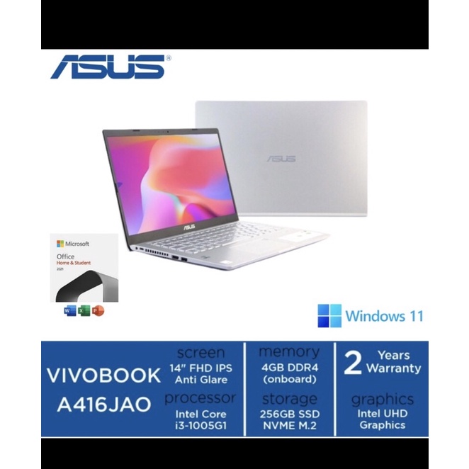 LAPTOP ASUS VIVOBOOK A416JAO VIPS321 CORE I3 1005G1 4gb 256gb