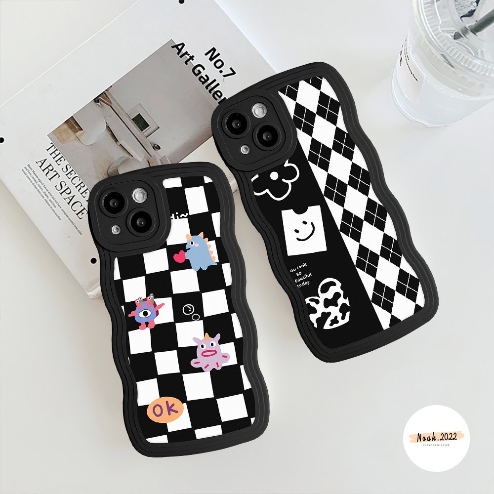 Casing Untuk Redmi 12C A1 10 10A 9T 9A A1+10C 9C NFC 9catatan 10s 11 10 9 8 11s 11Pro+Mi 11T Pro POCO M3 X3 NFC Pro Papan Catur Grid Wave Edge Shockproof Soft TPU Case Belakang Sarung