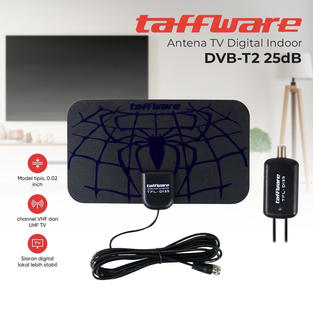 GS8u Taffware Antena Tv Tipis Digital Indoor Dvb-t2 25db Spider Pattern With Signal Booster Amplifier Tfl-d139 Blue Or-i