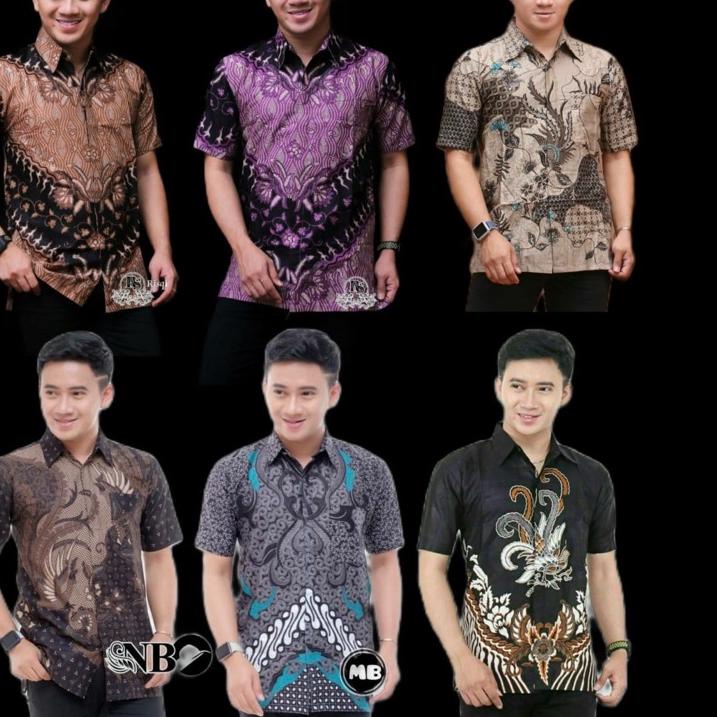 Booming Kemeja batik Mega semarangan abu pendek
