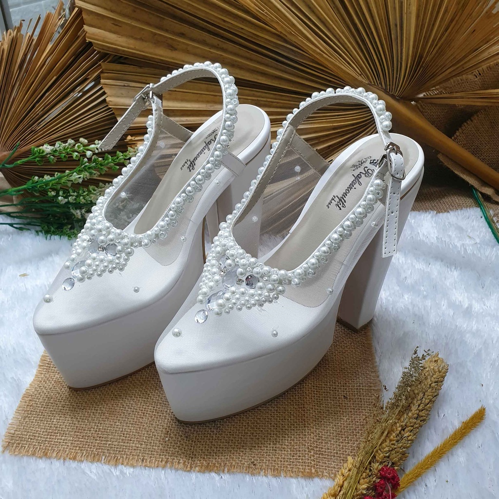 Sepatu wedding cantik kiyarisa putih jaring 15cm