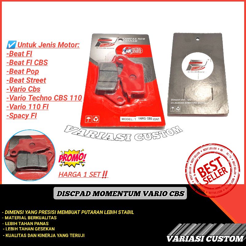 KAPAS KAMPAS REM DEPAN BEAT VARIO MIO M3 PCX DISCPAD VARIO CBS 110 125 NEW