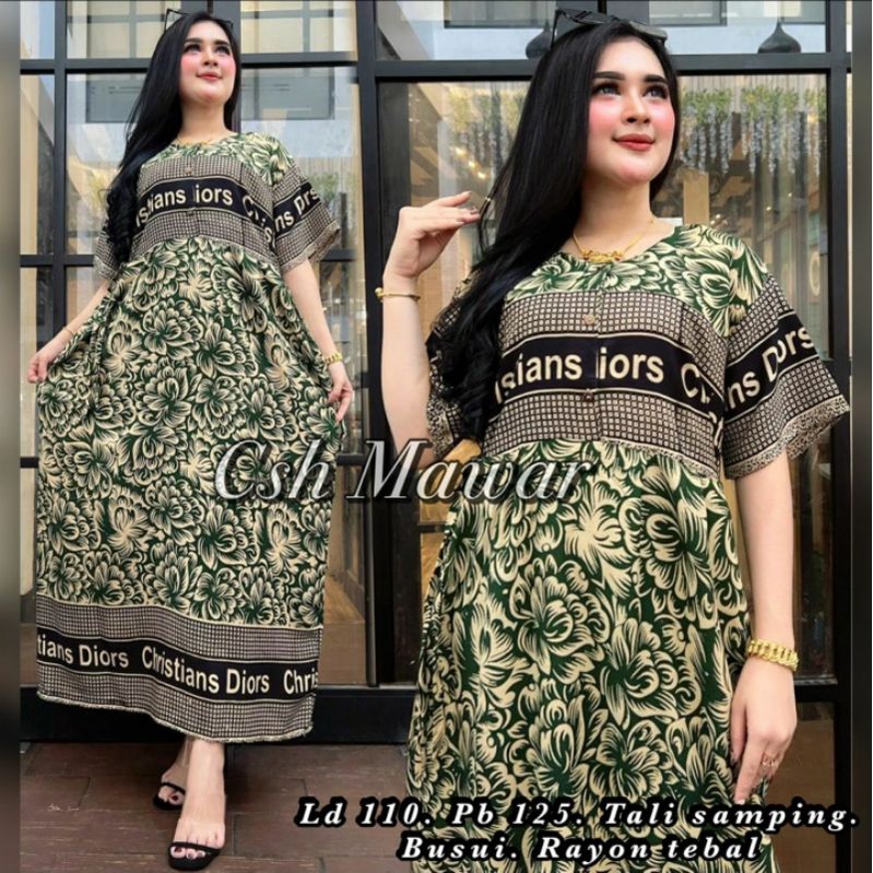 DASTER PREMIUM MOTIF MAWAR BUSUI KANCING DRESS BUMIL BAJU TIDUR