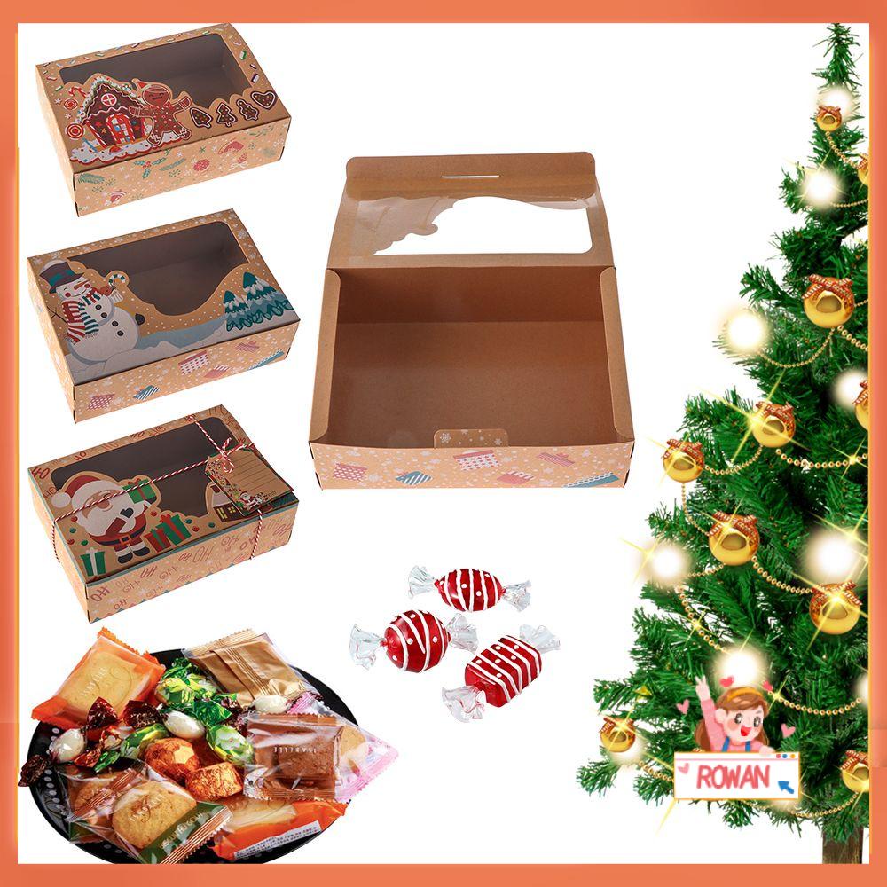 R-flower 3Pcs Kraft Box With Label Card DIY Souvenir Natal Dengan Jendela Bening Hadiah Kotak