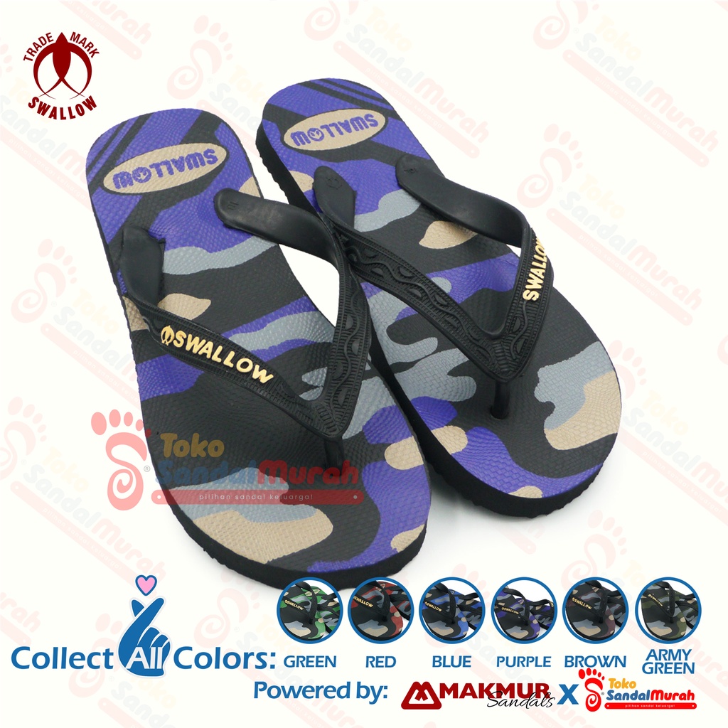 Toko Sendal Murah - Sendal Swallow terbaru - Sandal Jepit Swallow Camo - Motif Military Original. Sandal Japit original legendaris Swallow Indonesia dengan bahan karet terbaik. Flip Flop empuk dan anti slip. Sendal rumah atau sandal untuk jalan jalan