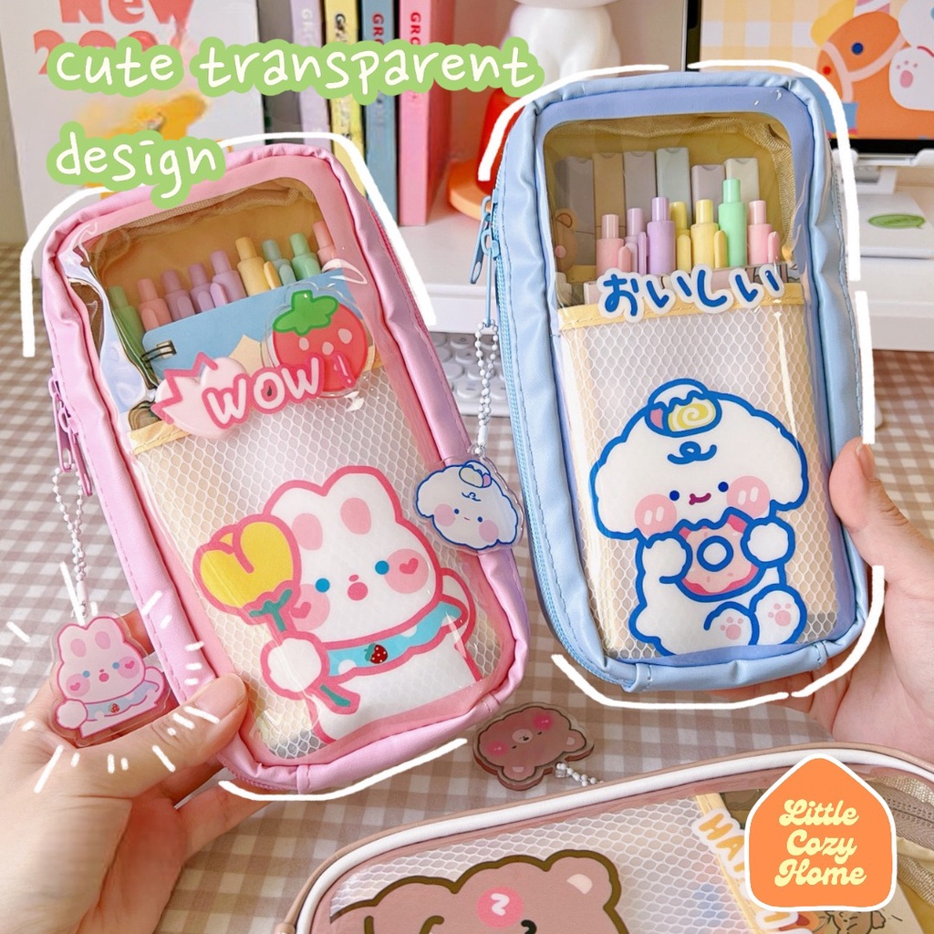 Cutie Jumbo Transparent Pencil Case / Korean Style Kotak Tempat Pensil Besar Dengan Resleting / Muat Banyak / Big Capacity With Zipper