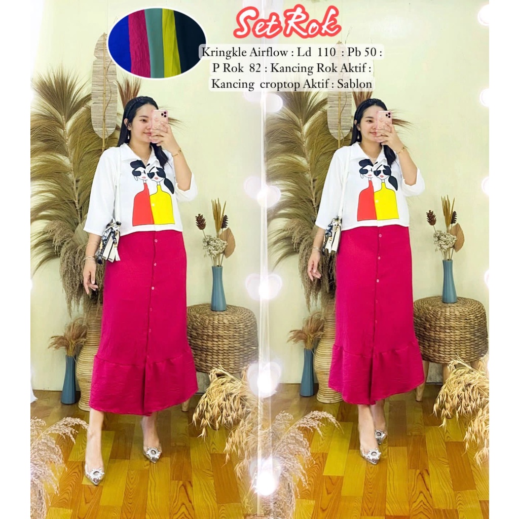 HANUM SET ROK CRINKLE AIRFLOW LD 110 / SETELAN CRINKLE TERBARU / HANUM ONE SET ROK TERBARU WANITA / 