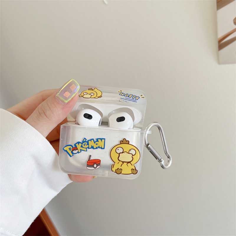 Bebek Lucu Pokemon Bening Retro Label Earphone Case Untuk Airpods Pro3Kotak Pengisian Bluetooth Nirkabel Untuk Airpod2 1kode Cases Cover Silikon Lembut