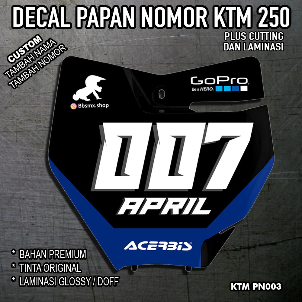 DECAL PAPAN NOMOR KTM 250 /GLOSY/PREMIUM/CUSTOM Sticker minimalis decal ktm 250 Trail Supermoto