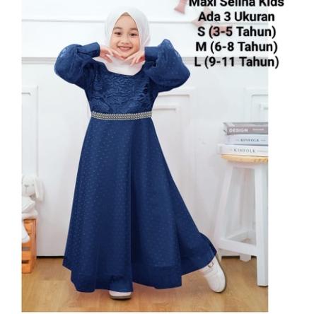 Promo Gamis Anak Perempuan Maxi Selina Kids 3-11 Tahun Matt Brokat Import Good Quality