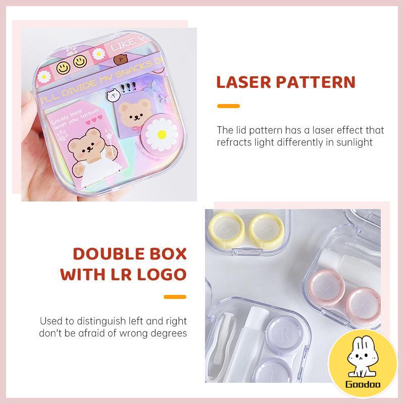 Kotak Lensa Kontak Miopia Beruang Kartun  Pola Laser  Kotak Penyimpanan Gadis Lucu -Doo