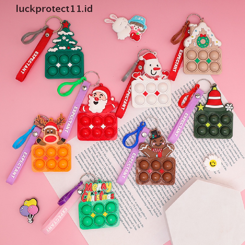 /Fashion Hot// Fashion// 1Pcs Mini Pop Push Bubble Keychain Natal Simple Dimple Fidget Toys Mainan Penghilang Stres Liontin Santa Gantungan Kunci Untuk Natal.