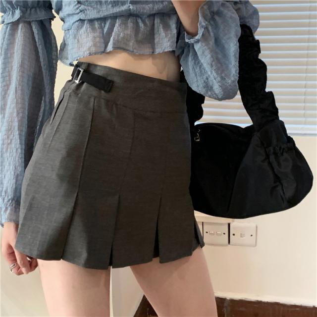 Suhao Two-Piece Suits Girls ~ Korean Xianxian Detachable Sleeves Strapless Strap Shirt + Belt Buckle Pleated Skirt