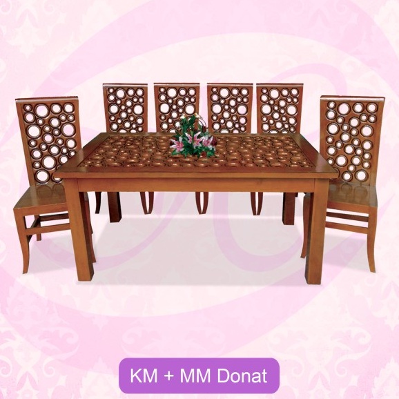 Meja Makan Cantik Set 4 kursi & 6 Kursi - Kursi Makan kayu Jati Jepara Tipe Donat - Berlaku Cod - Fr