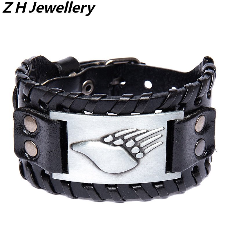 [Z H Jewelry] Hip Hop Rock Retro Viking Fashion Pria Kulit Anyaman Gelang Pesta Perhiasan Aksesoris