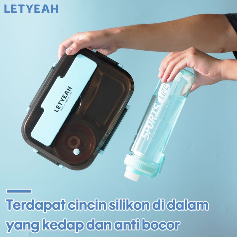 letyeah Lunch box set /1300ml kotak makan stainless dengan 800ml botol minum olahraga dan tas bekal