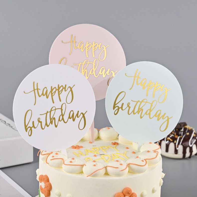 【COD】Topper Kue Akrilik Gold Bulat Kartu Kreatif Selamat Desain Happy Birthday Bahan Untuk Dekorasi  Kue Ulang Tahun-FA