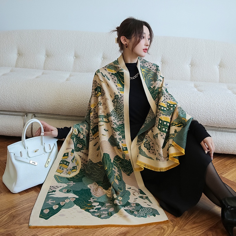 Camellia Syal Scarf Shawl Elegan Motif Import Cashmere