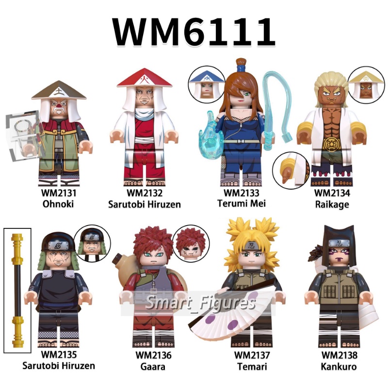 [New] Minifigures Naruto Raikage Temari Terumi Mei Onogi Mainan Hadiah Yamanaka Ino Angka Mini WM6110 WM6111