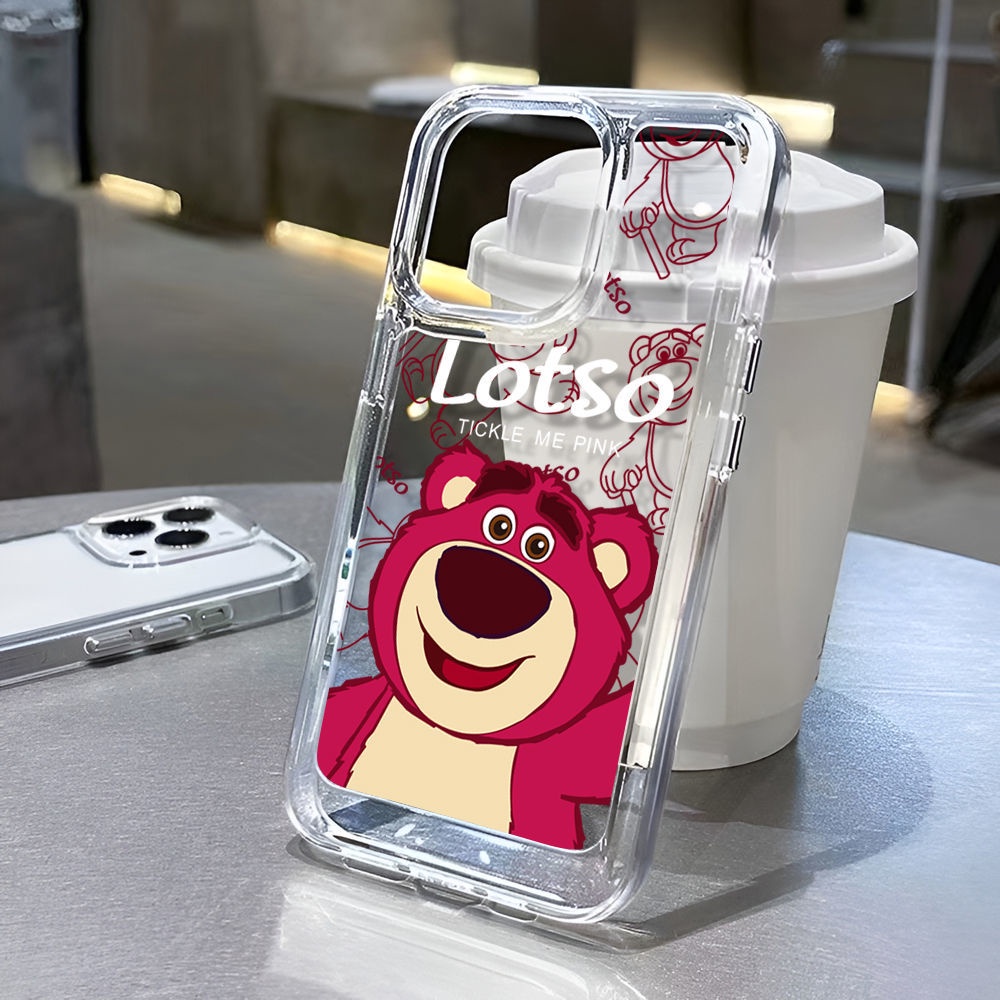 IPHONE Cute Pink Bear Soft Phone Case Kompatibel Untuk Iphone14 13 12 11 Pro XS Max Casing Tahan Guncangan X XR 78 Plus Cover TPU Transparan