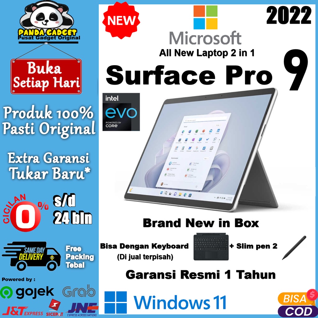 MICROSOFT SURFACE PRO 9 laptop 2 in 1 Windows 11 Lisensi Resmi intel evo i5 / i7 | Ram 8GB / 16 GB | Storage 128GB / 256GB /512GB / 1TB Tablet Windows