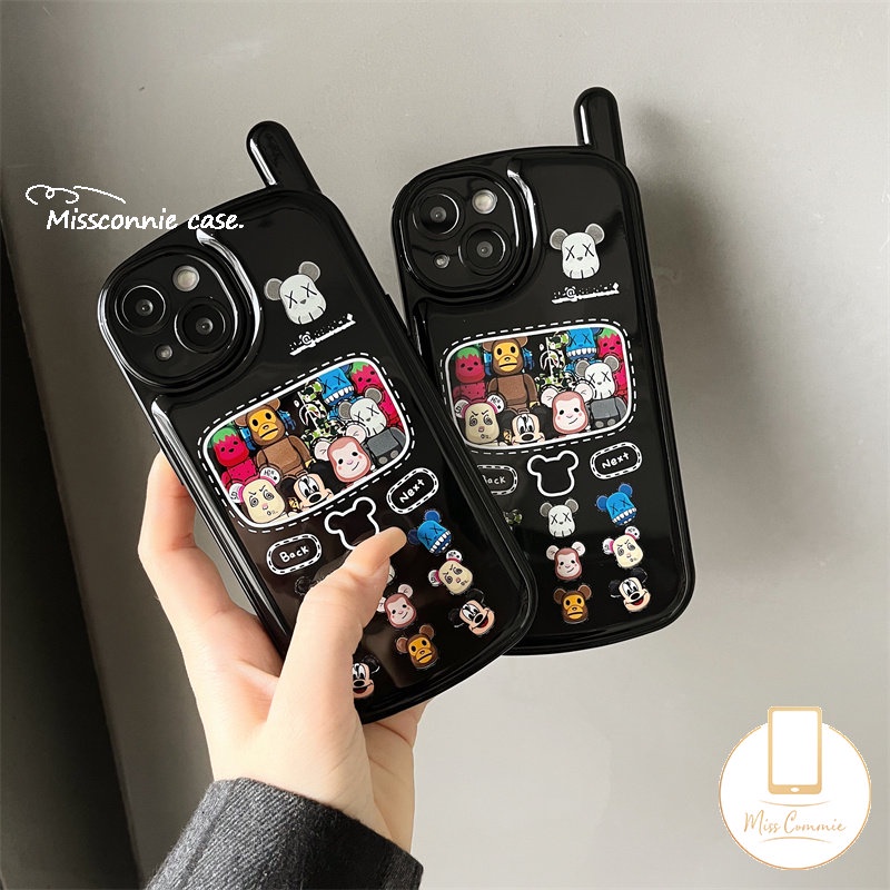 IPHONE Trendy Tide Brand Cute Violent Bear Soft Case Kompatibel Untuk Iphone7 8 Plus 11 12 13 14 Pro MAX XR X XS MAX Retro Vintage Kepribadian Ponsel Bentuk Ponsel Sarung Bantal Udara